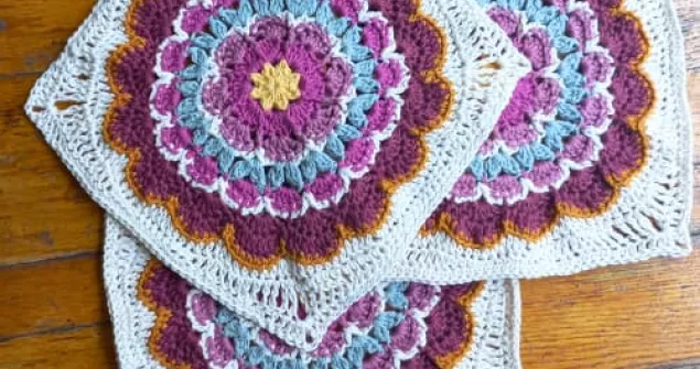 Large crochet flower granny square PDF pattern for blankets, bags, cushions, cardigans, and home décor projects.